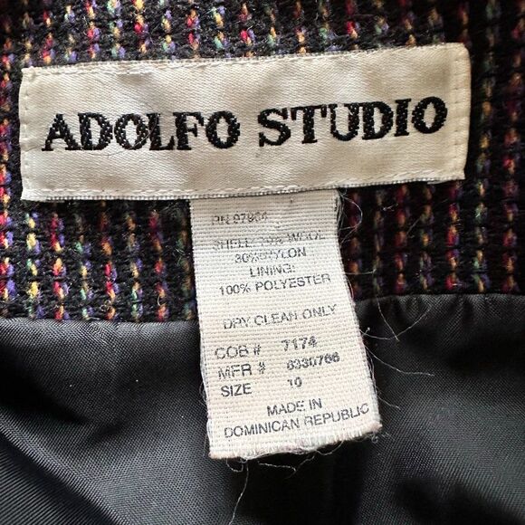 Vintage Women's Rainbow Tweed Wool Blazer Size 10 Black Adolfo Studio - Picture 6 of 6